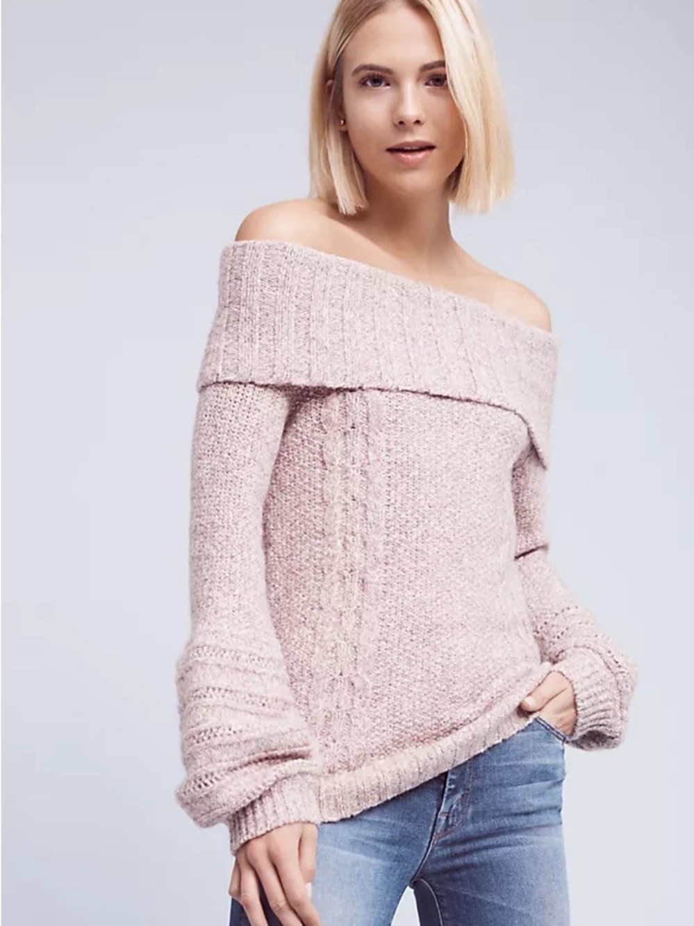 Sleeping on Snow Dusty Mauve Off-Shoulder Cable Knit Sweater